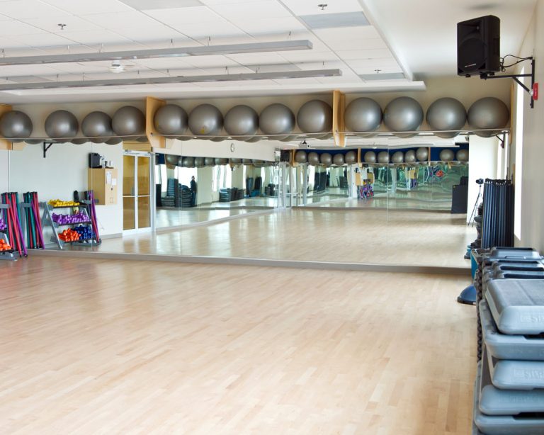 Group fitness studio at women's gym in Ajax.